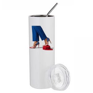 Kamala Harris With High Heels Stepping On Red Hat Gift Stainless Steel Tumbler