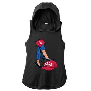 Kamala Harris With High Heels Stepping On Red Hat 2024 Funny Ladies PosiCharge Tri-Blend Wicking Draft Hoodie Tank