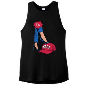 Kamala Harris With High Heels Stepping On Red Hat 2024 Funny Ladies PosiCharge Tri-Blend Wicking Tank