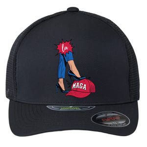 Kamala Harris With High Heels Stepping On Red Hat 2024 Funny Flexfit Unipanel Trucker Cap