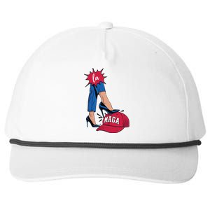 Kamala Harris With High Heels Stepping On Red Hat 2024 Funny Snapback Five-Panel Rope Hat