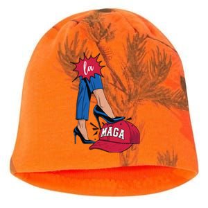 Kamala Harris With High Heels Stepping On Red Hat 2024 Funny Kati - Camo Knit Beanie