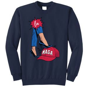 Kamala Harris With High Heels Stepping On Red Hat 2024 Funny Tall Sweatshirt