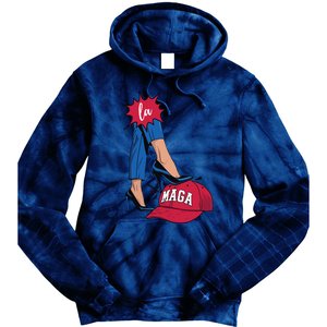 Kamala Harris With High Heels Stepping On Red Hat 2024 Funny Tie Dye Hoodie