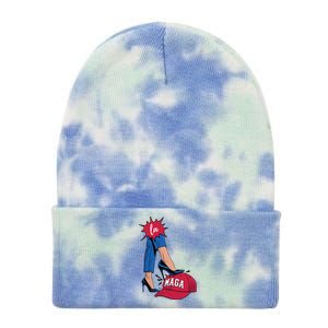 Kamala Harris With High Heels Stepping On Red Hat 2024 Funny Tie Dye 12in Knit Beanie