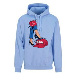 Kamala Harris With High Heels Stepping On Red Hat 2024 Funny Unisex Surf Hoodie