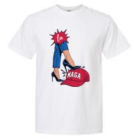 Kamala Harris With High Heels Stepping On Red Hat 2024 Funny Garment-Dyed Heavyweight T-Shirt