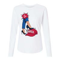 Kamala Harris With High Heels Stepping On Red Hat 2024 Funny Womens Cotton Relaxed Long Sleeve T-Shirt