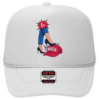 Kamala Harris With High Heels Stepping On Red Hat 2024 Funny High Crown Mesh Back Trucker Hat