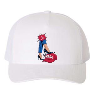 Kamala Harris With High Heels Stepping On Red Hat 2024 Funny Yupoong Adult 5-Panel Trucker Hat