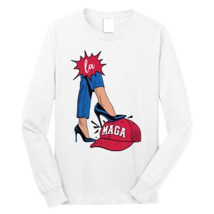 Kamala Harris With High Heels Stepping On Red Hat 2024 Funny Long Sleeve Shirt