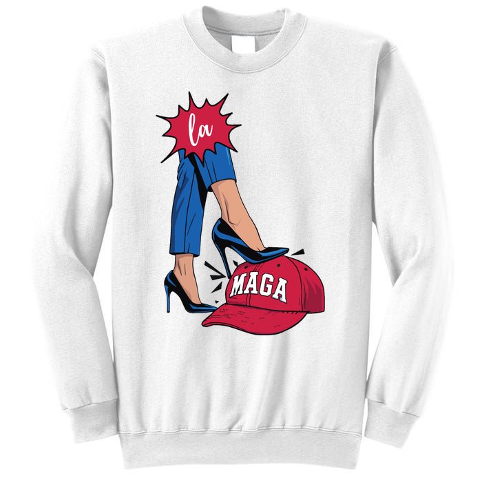 Kamala Harris With High Heels Stepping On Red Hat 2024 Funny Sweatshirt