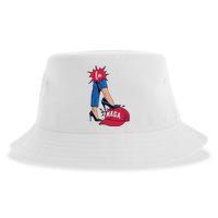 Kamala Harris With High Heels Stepping On Red Hat 2024 Funny Sustainable Bucket Hat