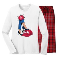 Kamala Harris With High Heels Stepping On Red Hat 2024 Funny Women's Long Sleeve Flannel Pajama Set 