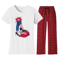 Kamala Harris With High Heels Stepping On Red Hat 2024 Funny Women's Flannel Pajama Set