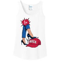 Kamala Harris With High Heels Stepping On Red Hat 2024 Funny Ladies Essential Tank