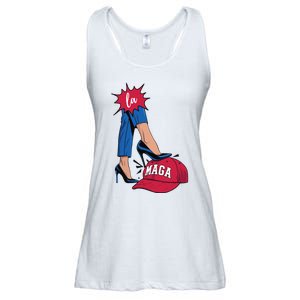 Kamala Harris With High Heels Stepping On Red Hat 2024 Funny Ladies Essential Flowy Tank