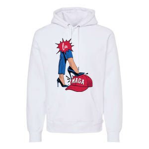 Kamala Harris With High Heels Stepping On Red Hat 2024 Funny Premium Hoodie