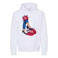 Kamala Harris With High Heels Stepping On Red Hat 2024 Funny Premium Hoodie