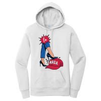 Kamala Harris With High Heels Stepping On Red Hat 2024 Funny Women's Pullover Hoodie