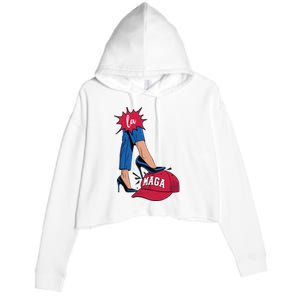 Kamala Harris With High Heels Stepping On Red Hat 2024 Funny Crop Fleece Hoodie