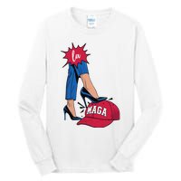 Kamala Harris With High Heels Stepping On Red Hat 2024 Funny Tall Long Sleeve T-Shirt