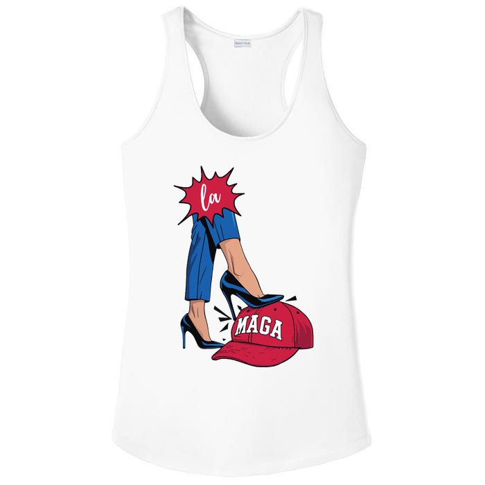 Kamala Harris With High Heels Stepping On Red Hat 2024 Funny Ladies PosiCharge Competitor Racerback Tank