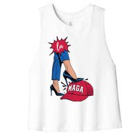 Kamala Harris With High Heels Stepping On Red Hat 2024 Funny Women's Racerback Cropped Tank