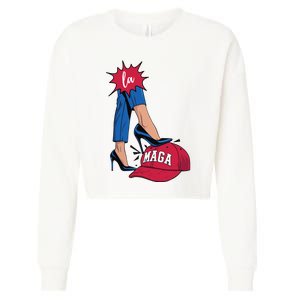 Kamala Harris With High Heels Stepping On Red Hat 2024 Funny Cropped Pullover Crew