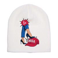 Kamala Harris With High Heels Stepping On Red Hat 2024 Funny Short Acrylic Beanie