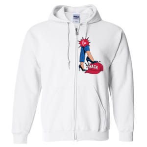 Kamala Harris With High Heels Stepping On Red Hat 2024 Funny Full Zip Hoodie