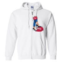 Kamala Harris With High Heels Stepping On Red Hat 2024 Funny Full Zip Hoodie