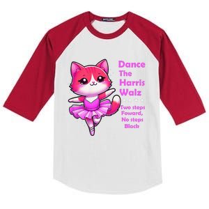 Kamala Harris Walz 2024 Cat Dance 2 Steps Forward Not Back Kids Colorblock Raglan Jersey