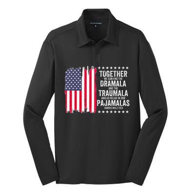 Kamala Harris Walz 2024 We Can End Dramala Traumala Silk Touch Performance Long Sleeve Polo