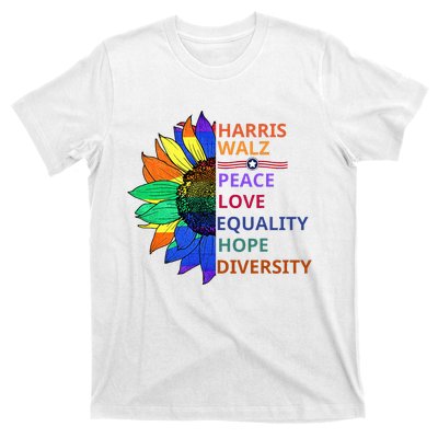 Kamala Harris Waltz Peace Love Equality Hope Diversity T-Shirt