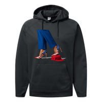 Kamala Harris With High Heels Stepping On Red Hat Performance Fleece Hoodie