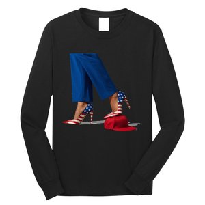 Kamala Harris With High Heels Stepping On Red Hat Long Sleeve Shirt