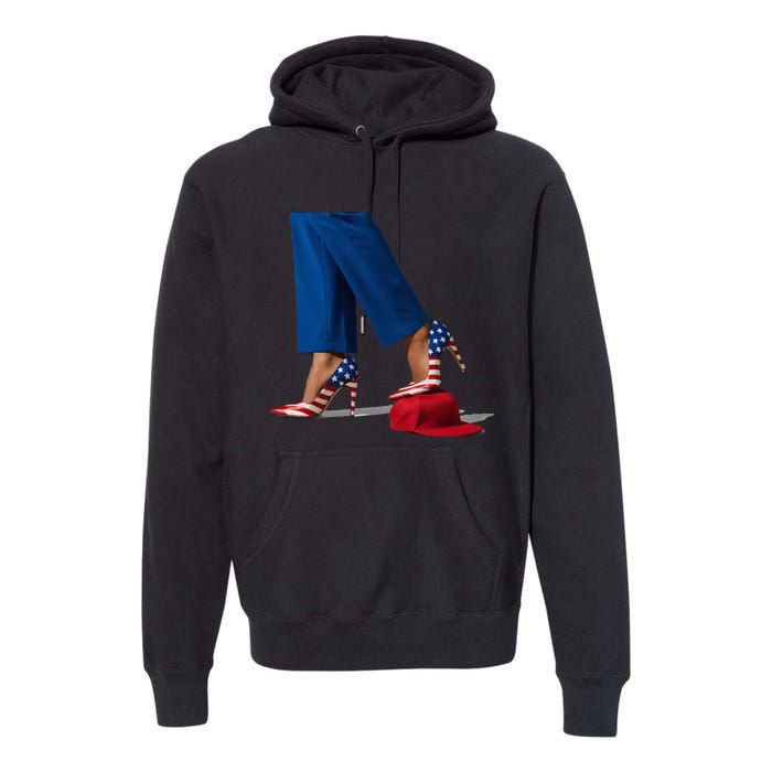 Kamala Harris With High Heels Stepping On Red Hat Premium Hoodie