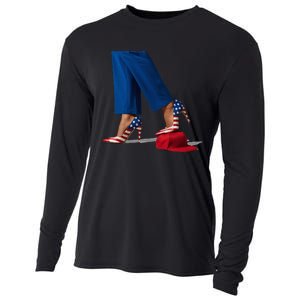 Kamala Harris With High Heels Stepping On Red Hat Cooling Performance Long Sleeve Crew