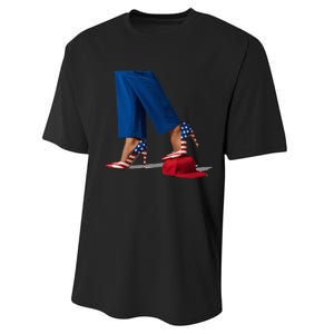 Kamala Harris With High Heels Stepping On Red Hat Performance Sprint T-Shirt