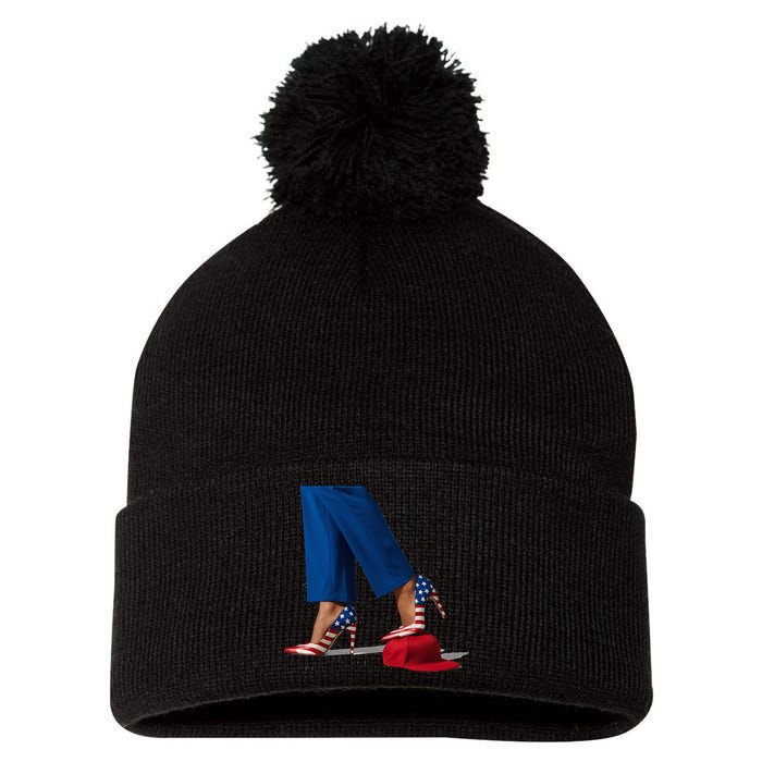 Kamala Harris With High Heels Stepping On Red Hat Pom Pom 12in Knit Beanie