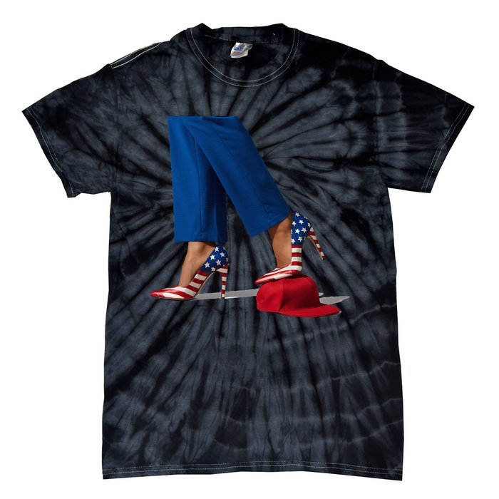 Kamala Harris With High Heels Stepping On Red Hat Tie-Dye T-Shirt