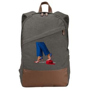 Kamala Harris With High Heels Stepping On Red Hat Cotton Canvas Backpack