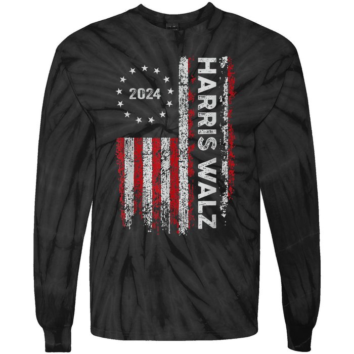 Kamala Harris Walz 2024 Harris Waltz Vp President 47th Flag Tie-Dye Long Sleeve Shirt