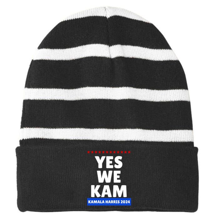 Kamala Harris Yes We Kam! For Us President 2024 Striped Beanie with Solid Band