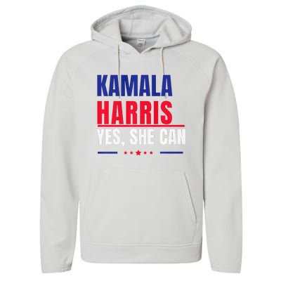 Kamala Harris Yes She Can Bold Political Statement Premium Performance Fleece Hoodie