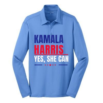 Kamala Harris Yes She Can Bold Political Statement Premium Silk Touch Performance Long Sleeve Polo