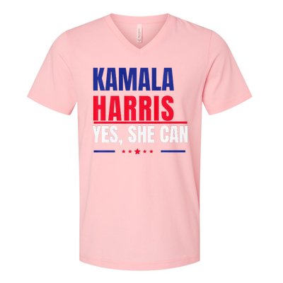 Kamala Harris Yes She Can Bold Political Statement Premium V-Neck T-Shirt