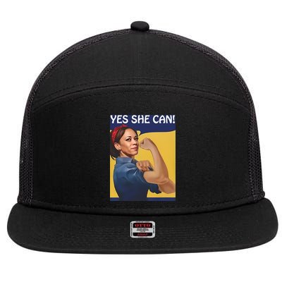 Kamala Harris Yes She Can 7 Panel Mesh Trucker Snapback Hat