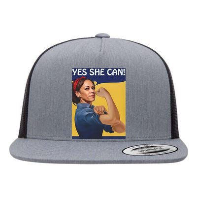 Kamala Harris Yes She Can Flat Bill Trucker Hat